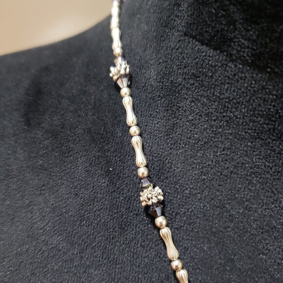 Women Purple Impression Jasper Stone Hematite Beaded Necklace with Hook & Eye - Picture 5 of 6